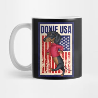 Doxie red white blue patriotic Black Dachshund Walking USA Mug